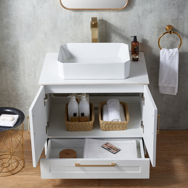 Mercer41 Nikkolas 30" White Modern Free-standing Single Vessel Bathroom ...